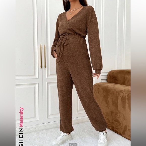 Maternity Surplice Neck Knot Front Jumpsuit - Picture 1 of 1